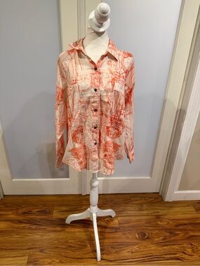 Mara Hoffman Coral and Cream Printed Button-Down Shirt